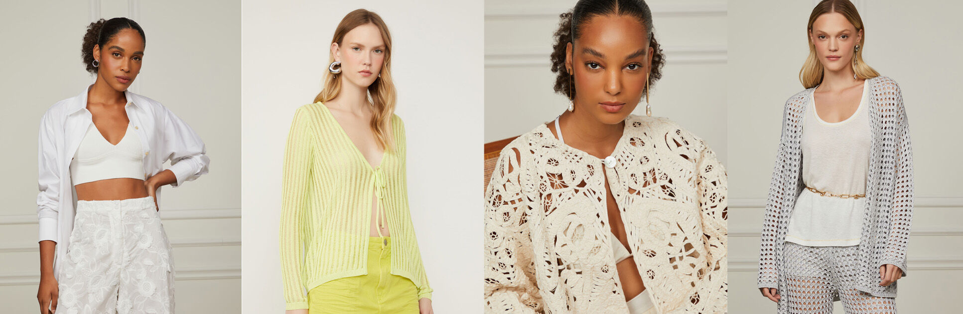 Mulheres usando blusas estilosas em diferentes cores