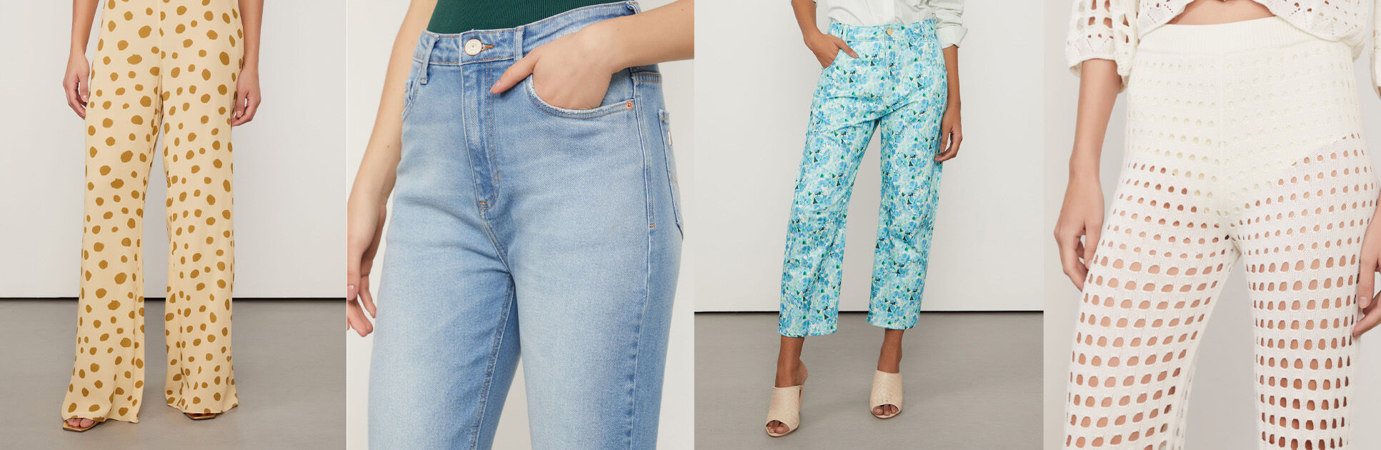 Vários modelos de calças femininas coloridas