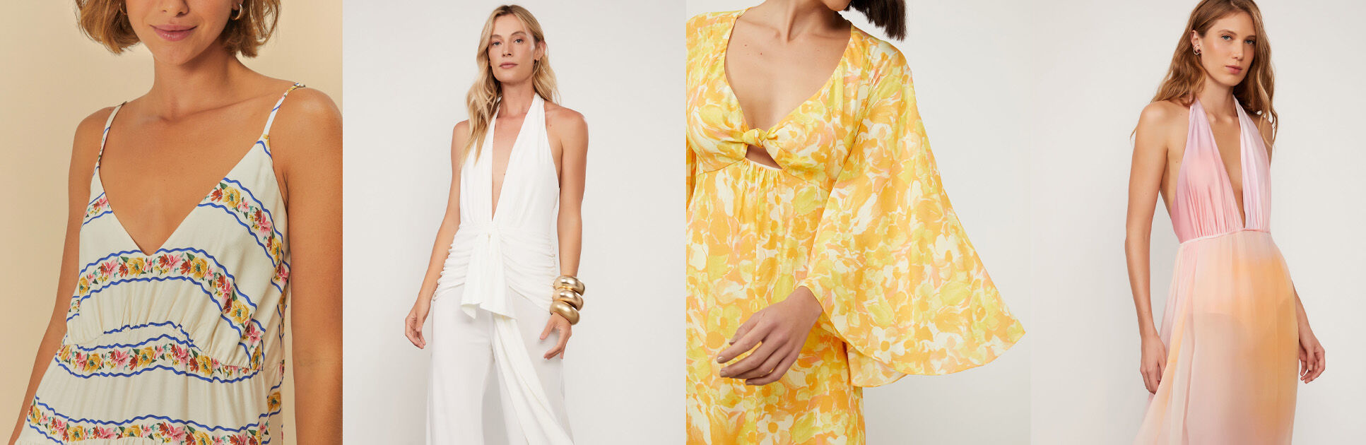 Vestuários femininos em diferentes estilos e cores