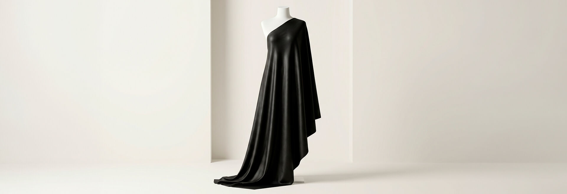 Vestido longo preto drapeado em manequim elegante
