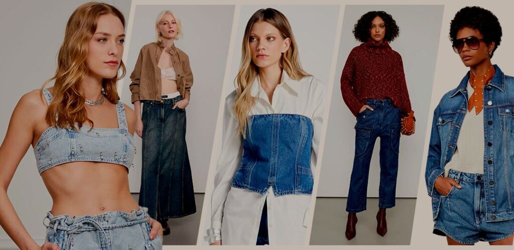 Modelos femininos com looks em denim